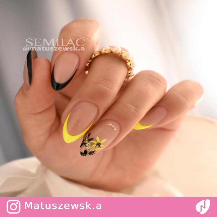 Yellow and Black French Manicure